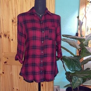 Women's Red Plaid Button-Down Shirt